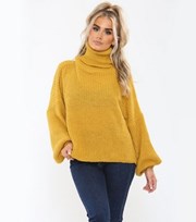 JUSTYOUROUTFIT Mustard Chunky Knit Roll Neck Oversized Jumper
